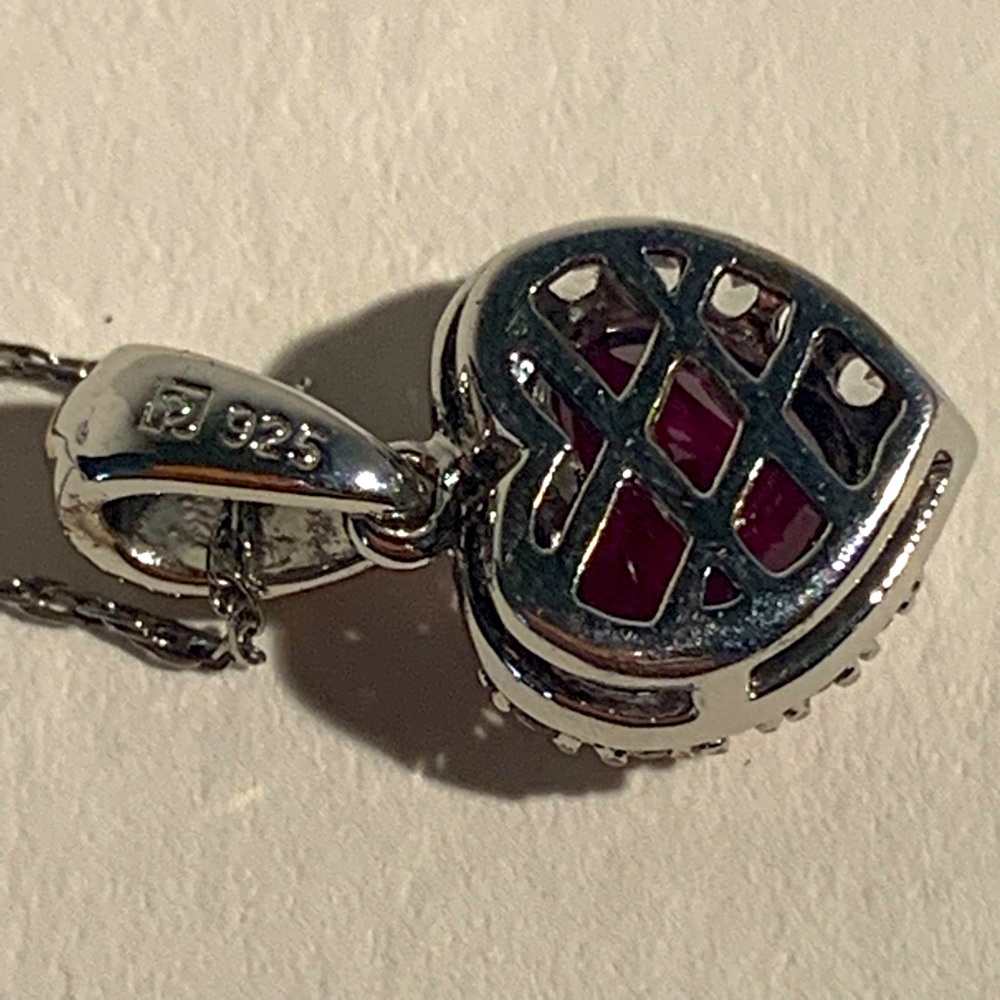 Heart Shaped Lab-Created Ruby & Diamond Pendant &… - image 5